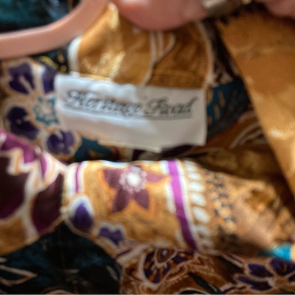 Vintage polyester button up collared shirt long puff sleeve floral design sz14 - Picture 10 of 16